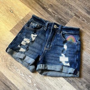 Justice size 8 Distressed Mini Mom Shorts with embroidery Excellent Condition